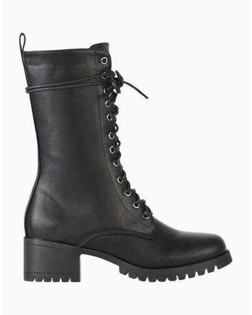 XY London Black Ladies Jennifer Ankle Mid Block Heel Biker Boots
