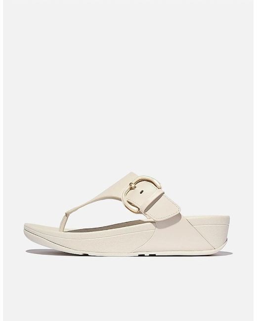 Fitflop White Lulu Resin-Buckle Leather Toe-Post Sandals