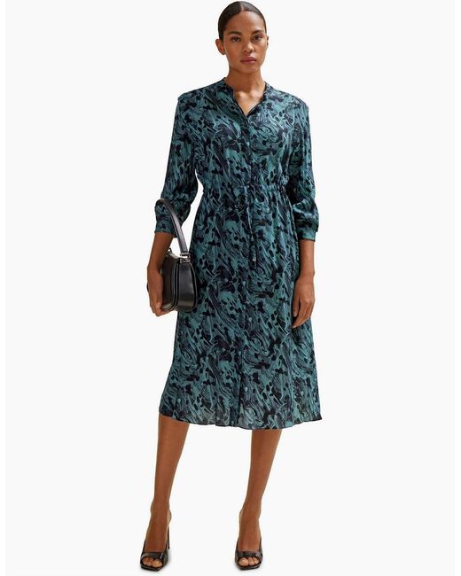 Boss Blue Collared Neck Midi Dress