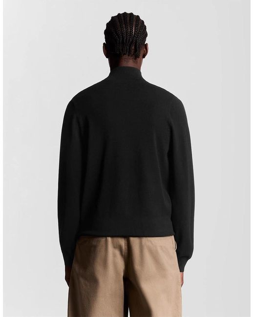 Lyle & Scott Black Solid Patterned Mock Neck Ribbed Cuff Zipped Pocket Track Jacket for men