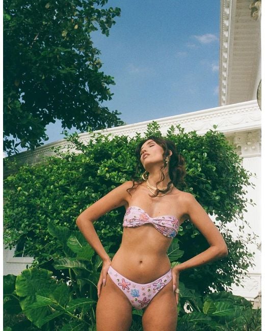 Oceanus Brown Quinn Clasp Closure Bikini Top Lilac