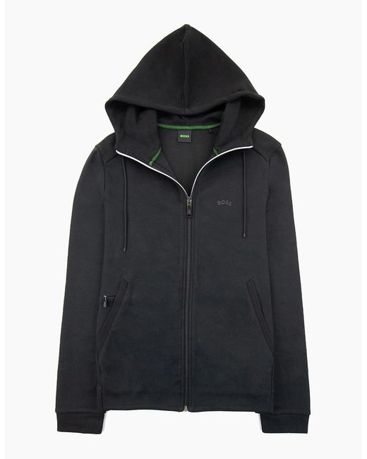 Boss Black Saggy Curved Logo Zip Up Hoody 001 for men