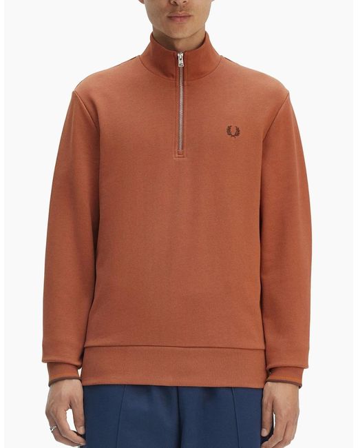 Fred Perry Brown Half Zip Sweatshirt for men