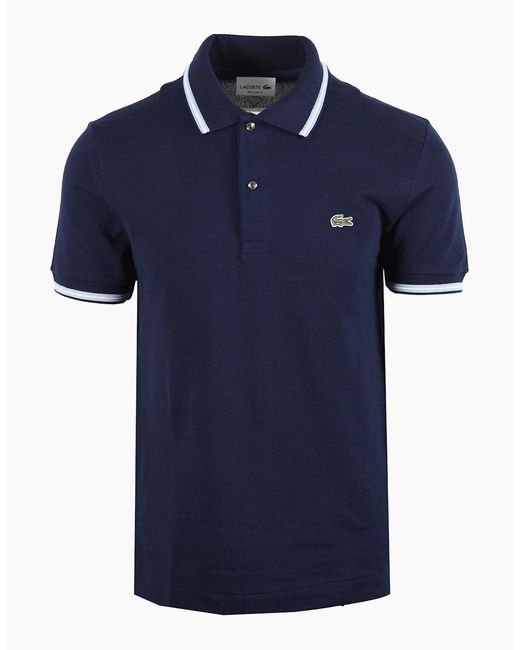 Lacoste Blue Short Sleeved Ribbed Collar Polo for men