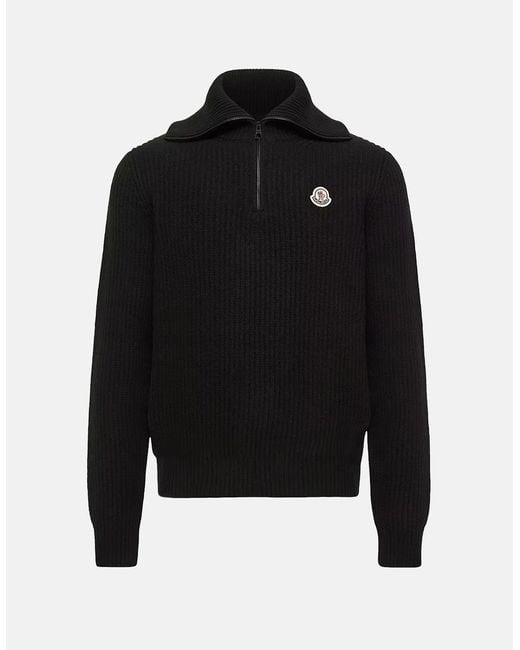 Moncler Black Heavy Knit 1/4 Zip Sweater for men