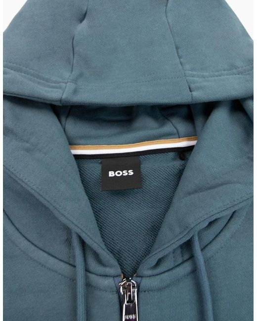 Boss Blue Seeger 92 Zip Hoodie Rubber Logo 445 for men