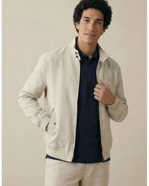 Fynch-Hatton Gray Pure Linen Harrington Jacket Cement for men