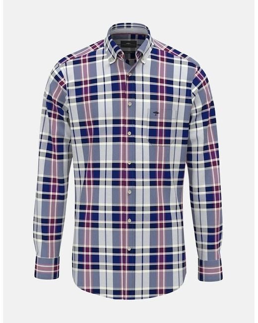 Fynch-Hatton Blue Washed Oxford Check Shirt for men