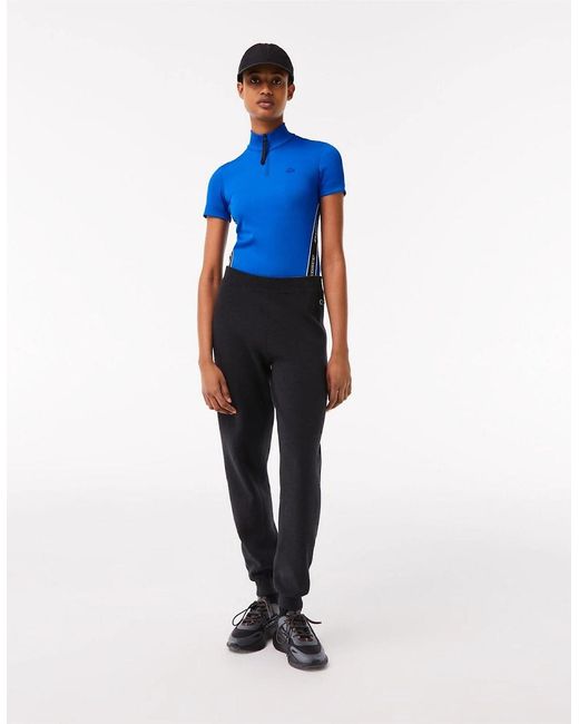 Lacoste Blue Ribbed Collar Zip Neck Short Sleeve Polo Shirt
