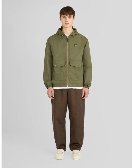 Lyle & Scott Green Waxed Hooded Utility Jacket for men