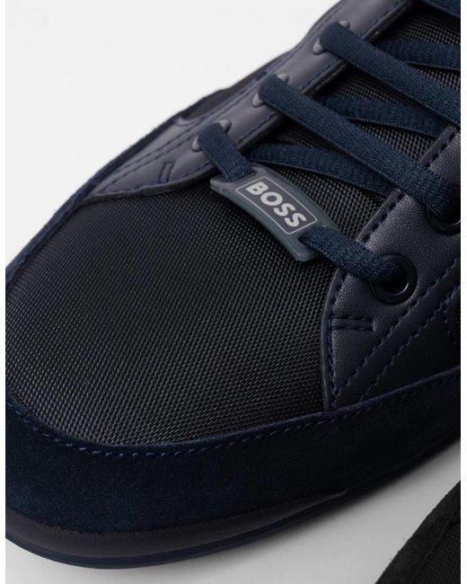 Boss Blue Boss Saturn Low Profile Mixed Material Trainers With Suede And Faux Leather Nos for men