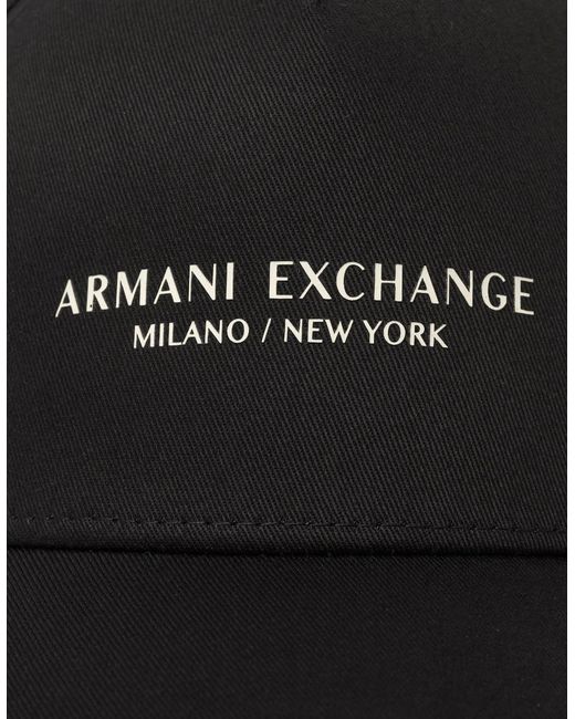 ARMANI EXCHANGE Black Milano/New York Logo Baseball Cap for men