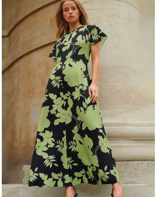 Ro&zo Green Victoria Floral Print Flutter Sleeve Dress