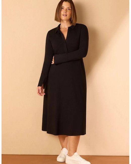 Live Unlimited London Black Polo Collar Jersey Midi Dress