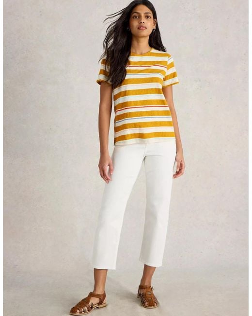 White Stuff Blue Abbie Stripe Tee Chartreuse Multi