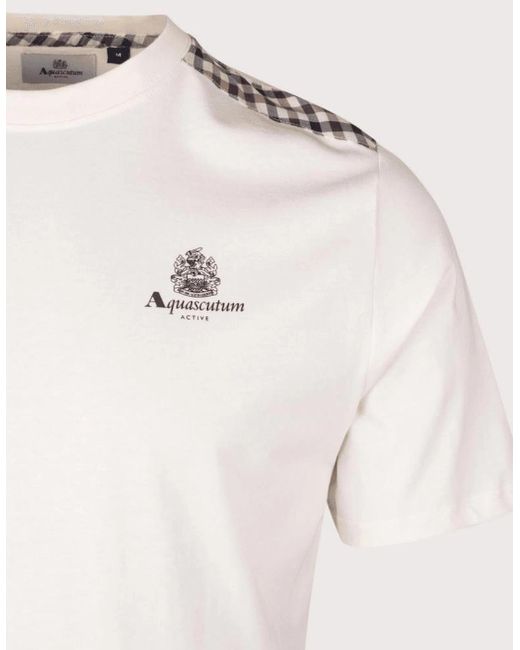 Aquascutum White Cotton Shoulder Check Old T-Shirt for men