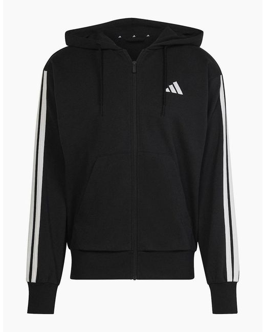 Adidas Black Hooded Neck Long Sleeve Sweatshirt With Stripes for men