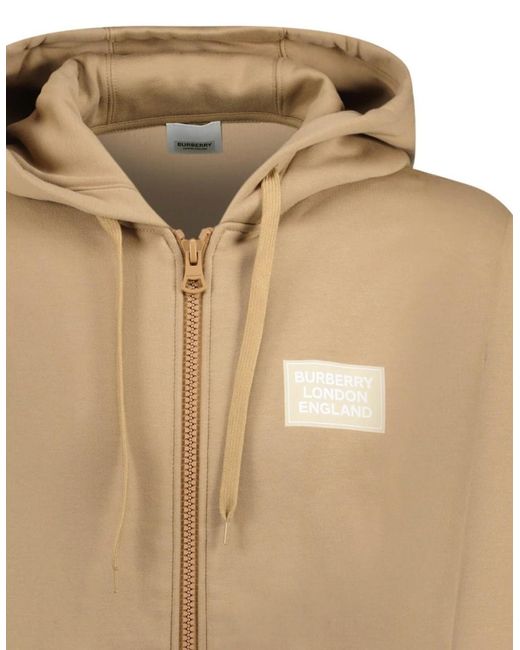 Burberry Natural 'Hove' Logo Hoodie Zip Sweatshirt Camel for men