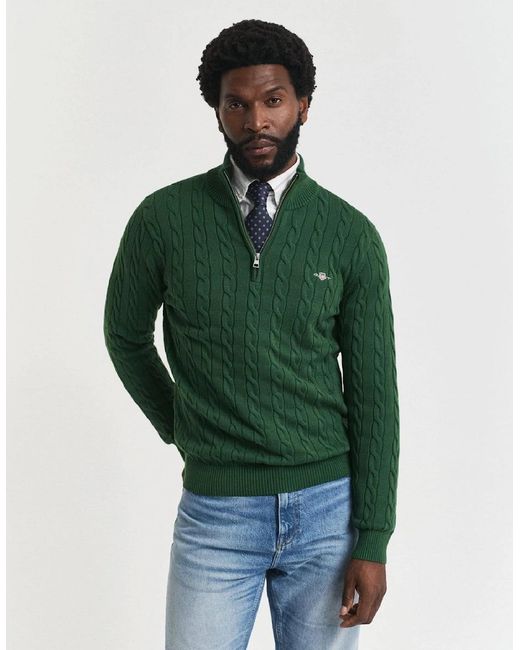 Gant Green Cable Half Zip Fleece for men
