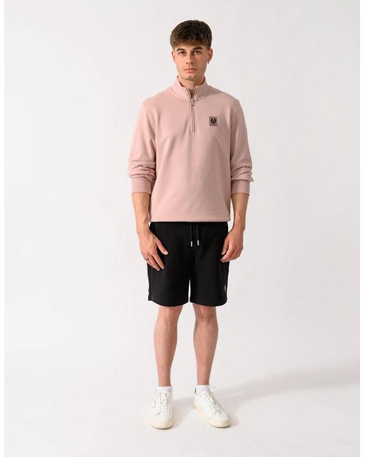 Belstaff Pink Logo Quarter Zip Sweatshirt for men