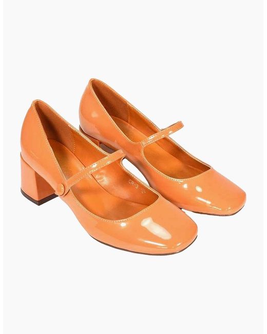 XY London Orange Ladies Leneka Slip-On Low Block Heel Court Shoes