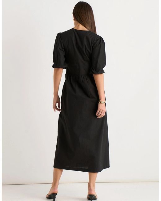 Gini London Black Puff Sleeve Cotton Embroidered Midi Dress