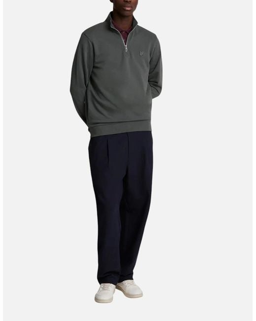 Lyle & Scott Gray Lyle & Scott Ml2022Ton Tonal Eagle Half Zip High Neck Jumper Sweatshirt Top for men