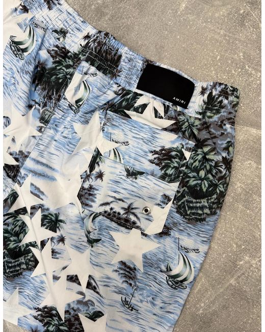 Amiri Blue Tropical Star Swim Shorts