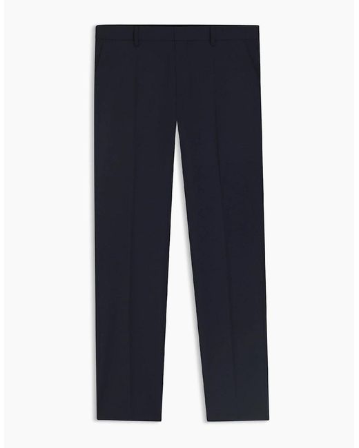 Boss Blue Genius Solid Patterned Straight Leg Trousers for men