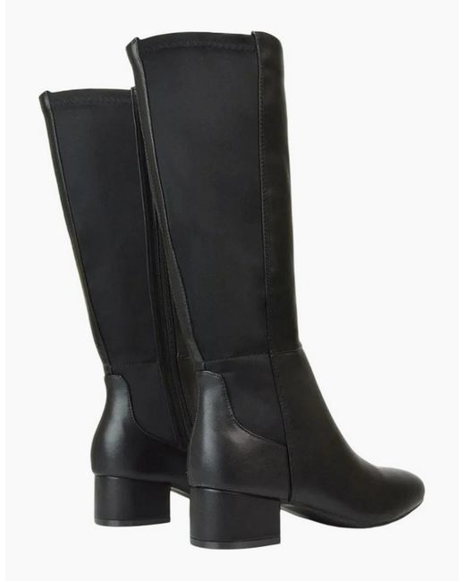 XY London Black Ladies Hannah Zip Elasticated Shaft Low Block Heel Long Boots