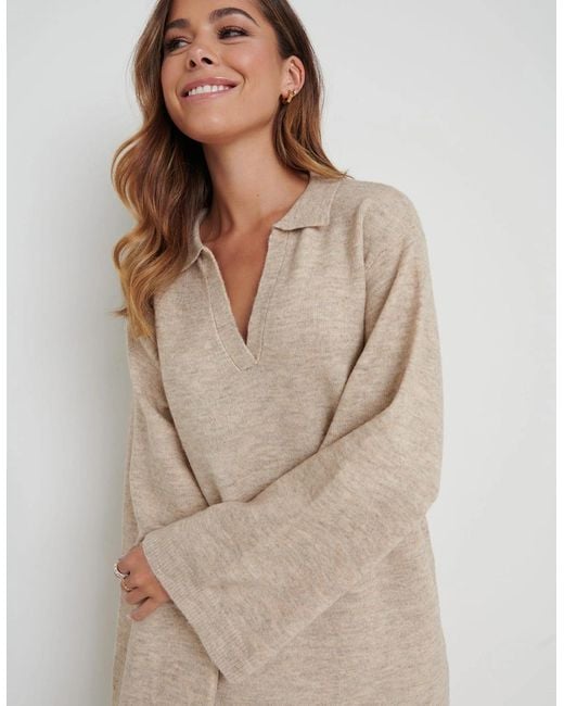 Pretty Lavish Natural Cas Collared Knit Dress