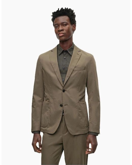 Boss Natural Solid Patterned Lapel Collared Full Suit for men