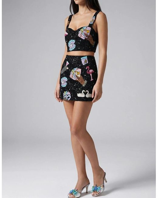 Oceanus Black Vegas Beaded Mini Party Beach Co-Ord Skirt