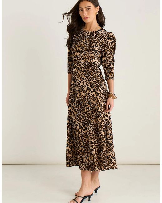 Gini London Natural Animal Print Satin Shift Midi Dress