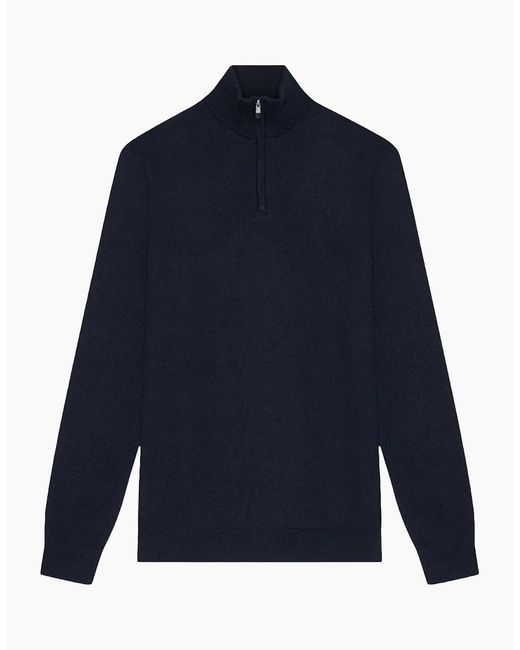 Lyle & Scott Blue Lyle & Scott Sweatshirt Quarter Zip Pullover Plain Jumper Casual Top for men