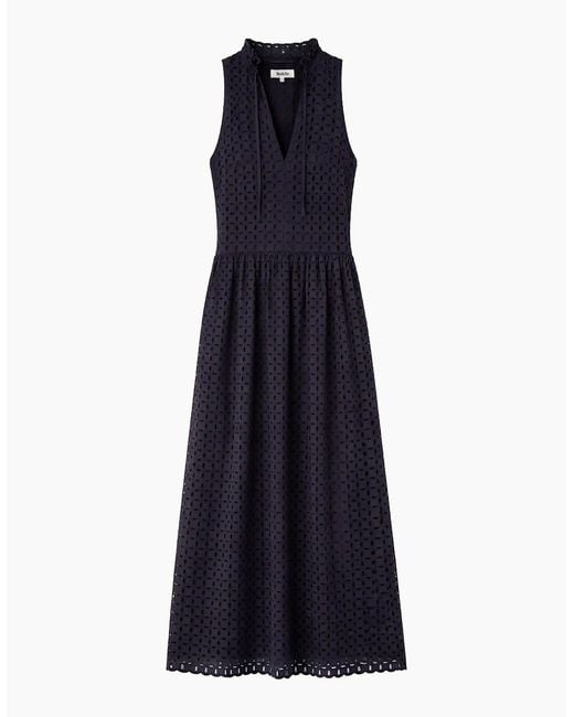 Ro&zo Blue Broderie Anglaise Cotton V-Neck Midi Dress