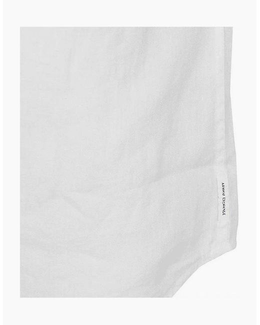 ARMANI EXCHANGE White Woven Button Up Linen Shirt for men