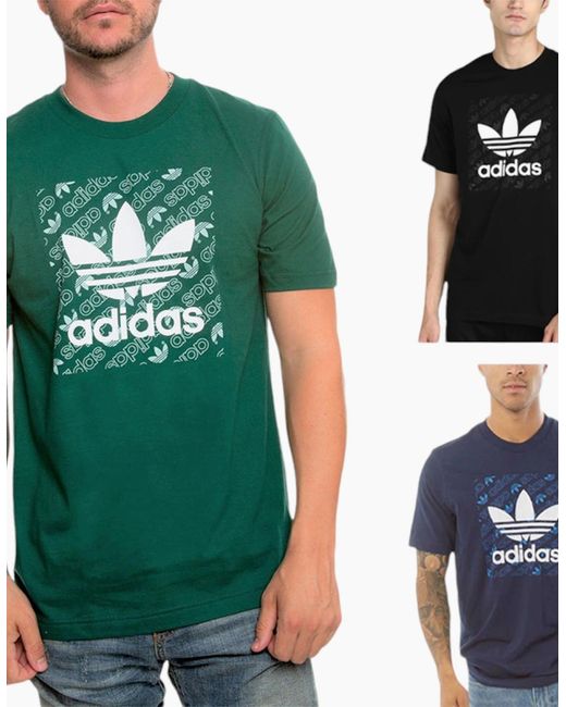 Adidas Green Monogram T Shirts Short Sleeve Summer Crew Neck Casual Cotton Tee for men