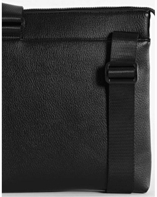ARMANI EXCHANGE Black Grain Leather Metal Logo Pouch Bag for men