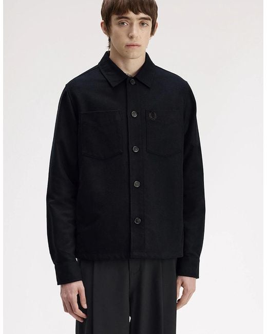 Fred Perry Blue Brushed Twill Overshirt for men