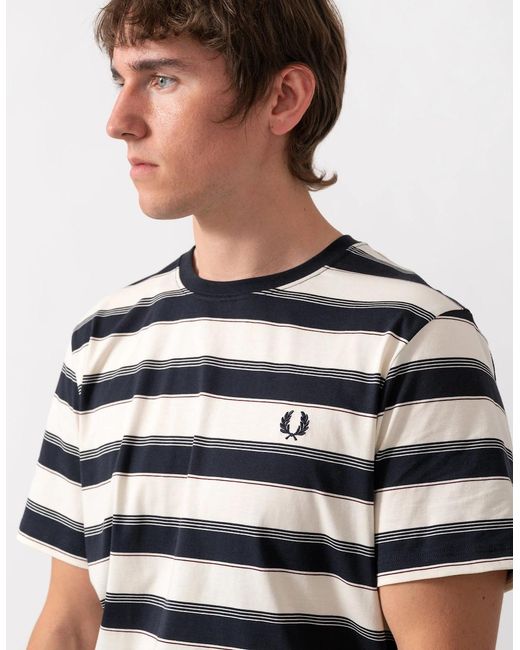 Fred Perry White Fine Stripe T-Shirt for men