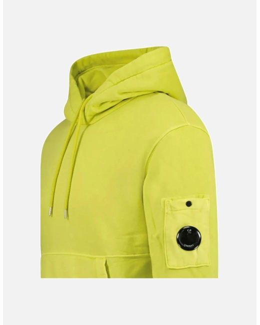 C P Company Yellow Diagonal Raised Fleece Lens Hooded Sweatshirt for men