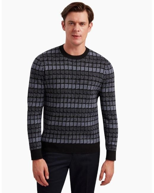 Ted Baker Blue Osburn Regular Fit Jacquard Crewneck Jumper for men