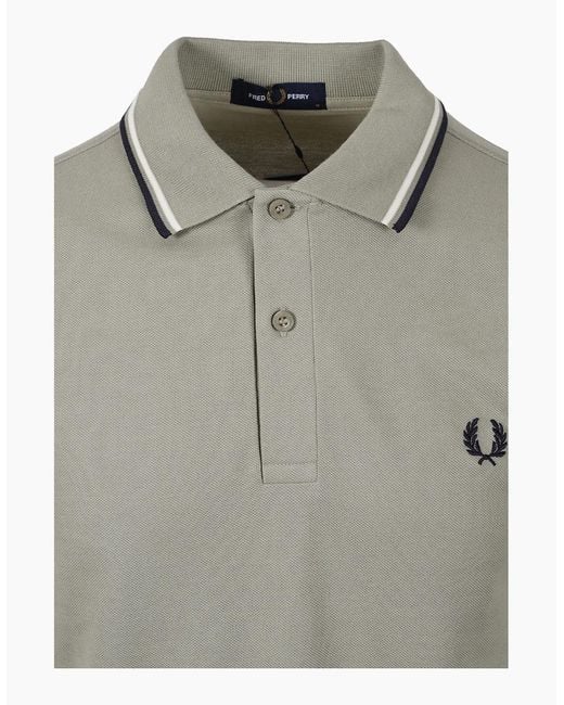 Fred Perry Gray Twin Tipped Polo Seagrass/ Ecru/ Dark Airforce for men