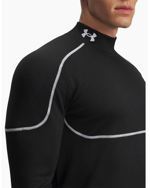Under Armour Black Mock Neck High Collar Raglan Sleeve Compression Fit Midlayer for men