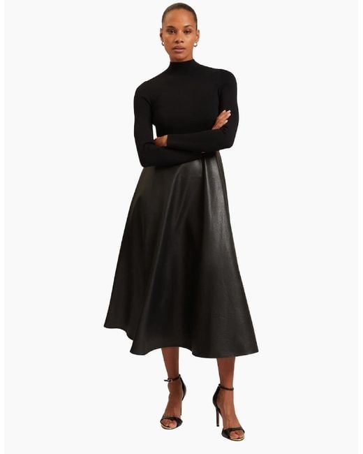 Ted Baker Black Midi Dress With Faux Leather Skirt