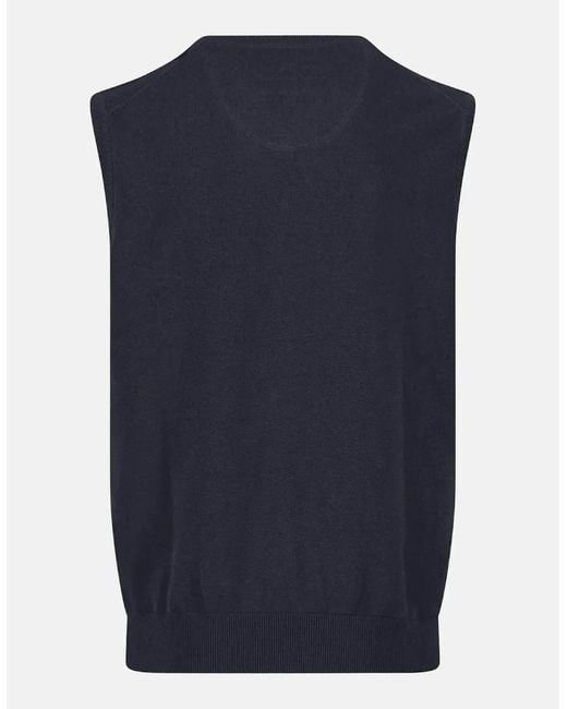 Fynch-Hatton Blue Superfine V-Neck Cotton Knit Vest for men