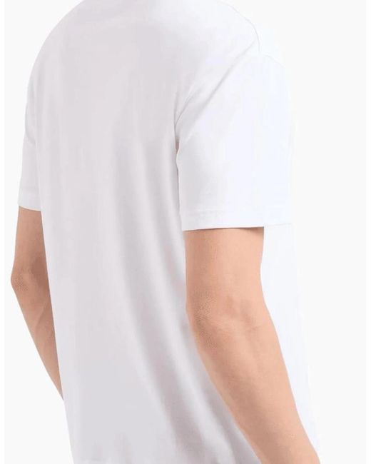 EA7 White Seven Lines Stretch Cotton T-Shirt for men