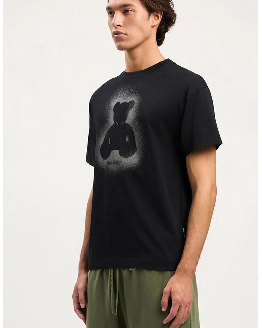 Palm Angels Black Spray Bear Regular Tee for men