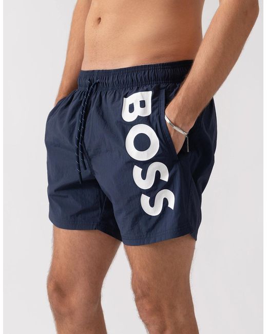 Boss Blue Boss Octopus Quick-Dry Swim Shorts With Vertical Logo Print for men
